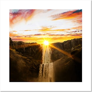 Beautiful Sunrise Waterfall Posters and Art